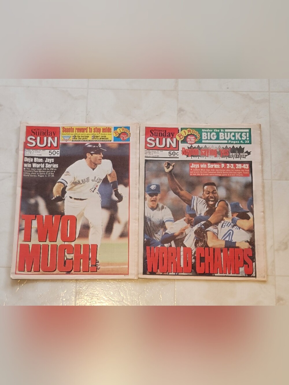 Blue Jays World Champs October 23 1993 Blue Jays Two Much October 24 1993